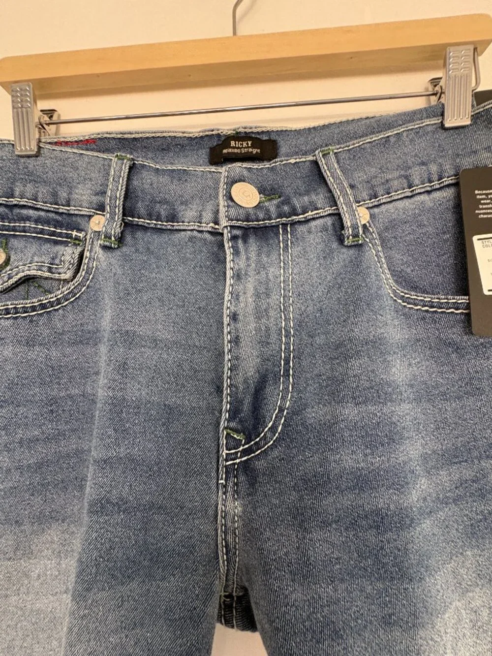 NWT True Religion Ricky Big T Flap Denim Shorts Light Pacific Wash Size 34